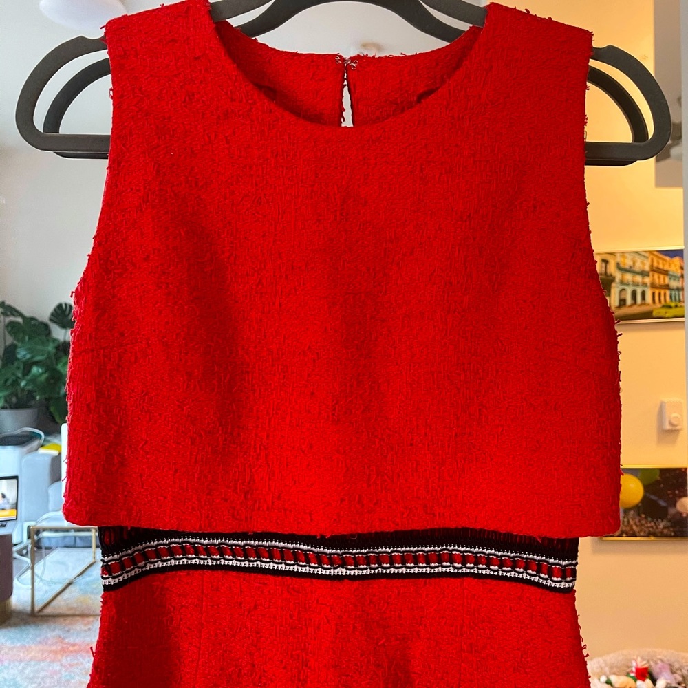 Oscar de la Renta Vintage Red Tweed Shift Dress 6